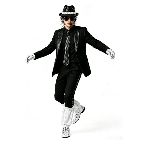 FVCENT 70s 80s Disco Costume Set, Sequin Fedora Hat, Gloves, Tie, Leg Warmers, Sunglasses, Headset Prop, Unisex Adult by FVCENT - Used condition - Image 4