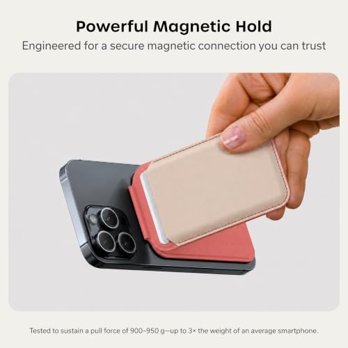 Image of Satechi Magnetic Magsafe Wallet, Double Flap Stand Card Holder, 4 Slots with Front NFC Pass-Through, Adjustable Phone Attachment for iPhone 17 /16 /15 /14 /13 /12, Travel Accessory - Coral Pink