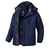 Wantdo Chaquetas Impermeable Montaña Abrigo Windbreaker Paño Grueso Suave Parka para Acampar Viajar Chaquetas de Bolsillos Múltiples Cremallera para Hombre Azul Oscuro Small