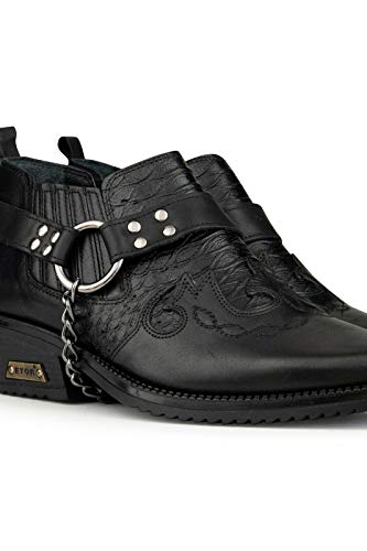 Mens Real Leather Wincklepickers Snake Pattern Cowboy Riding Western Shoes with Cuban Heel and Leather Chain3