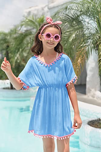 Image of Fommykin Girls Swimsuit Cover Up V Neck Cute Sweet Bikini Tunic Dress | Kids Bathing Suit Cover Up, Elastic Waist, Lightweight Breathable Fabric, Beach Pool Vacation Outfits for Girls 3-14Y