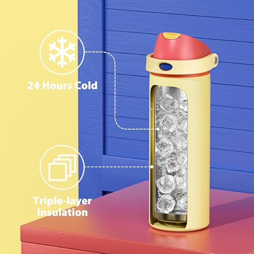 Image of 24 oz Insulated Water Bottle with Straw: Meoky Stainless Steel Metal Water Bottle with Straw Lid - Leak Proof, Cold for 24 Hours, Fits in Car Cup Holder, BPA-Free for Travel Sports Gym, Misty Horizons
