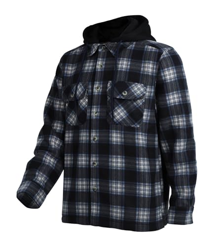 Image of LeeHanTon Mens Heavyweight Hoodies Casual Zip Up Plaid Flannel Shirt Jackets Winter Thick Berber Lined Fleece Coat