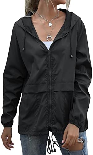 Muzeca Women's Waterproof Raincoat Lightweight Rain Jacket Hooded Windbreaker With Pockets For Outdoor Black Small