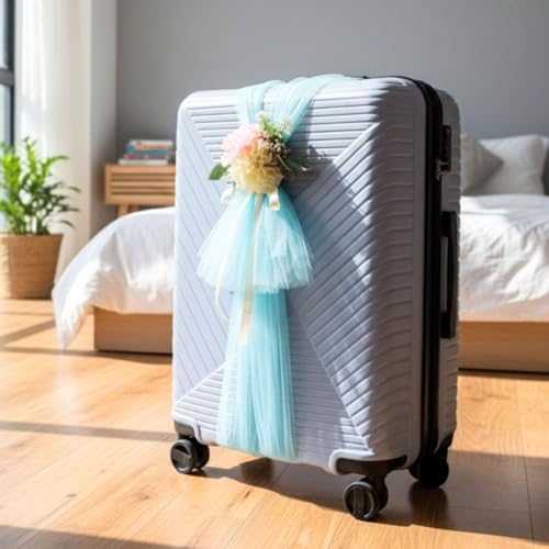 Image of SATYAM KRAFT 2 Pcs Adjustable Suitcase Net Band Reusable Ready-to-Use with Artificial Flower Bunch Trolley Bag Decoration, Suitcase & Wedding Decor, Gifting, Crafting, Wrapping, DIY Craft (Pack of 2) (Blue)