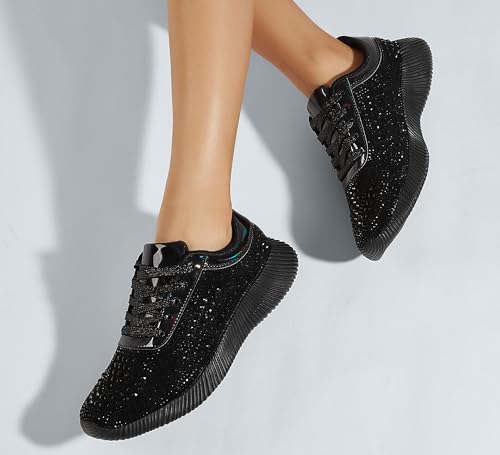 Image of BELOS Women's Glitter Shoes Sparkly Lightweight Metallic Sequins Tennis Shoes Casual Retro Braided Walking Shoes