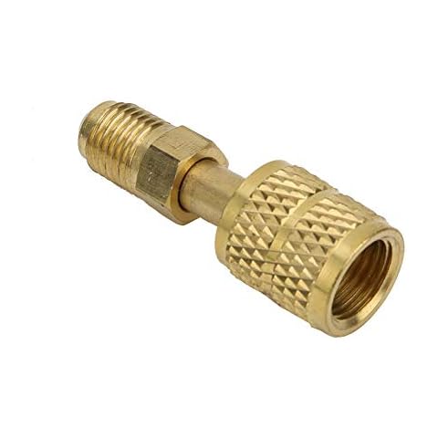 Duokon Brass AC R410A Adapter Fitting 1/4' Male to 5/16' Female with Valve Core Charging Hose for R410 Mini Split Systems, Secure and Reliable, Anti-Backflow Design, Easy Installation Cover