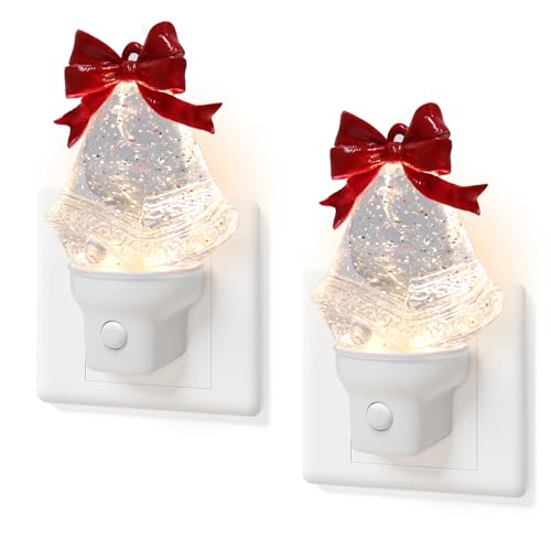2 Pack Christmas Bell Night Light Plug into Wall Glitter  - image 8