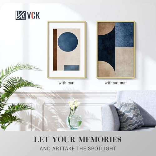 Image of VCK 16x24 Frame, Gold Metal - Matted to 12x18, 3 Pack, for Art Print