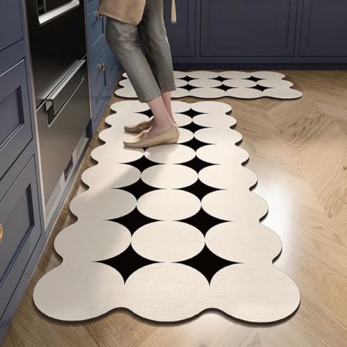 Image of Kitchen Anti Slip Mat for Floor, Waterproof Washable Kitchen Mats, Non Slip Kitchen Floor Mats for Home, Soft Mats for Kitchen, Kitchen Mats for Floor Anti Slip (Fancy Cream 3ROUND)