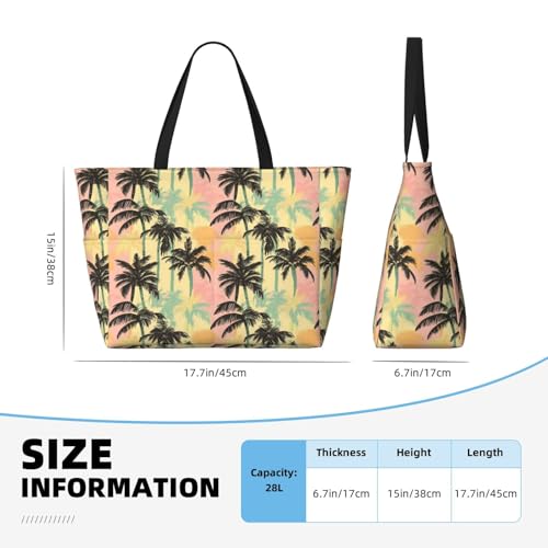 Large Beach Bags for Women Sandproof - Tropical Coconut Palm Print Summer Travel Work Tote Bags with Zipper2