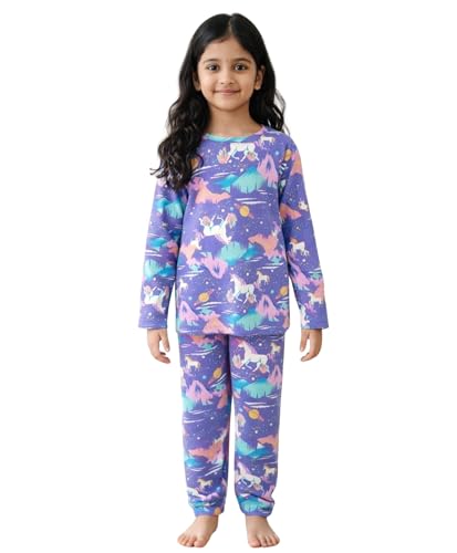 Image of Anthrilo Pure Cotton Printed Pyjama Set for Girls | Sleepwear | Night Suit, Night Wear | Long Sleeves T-Shirt & Pyjama | Regular Wear | 0-14 Years