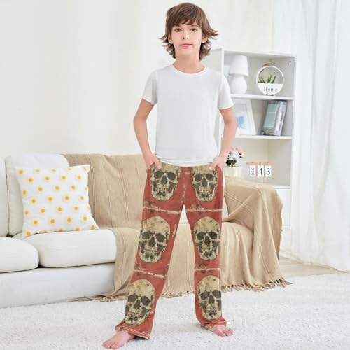 Boy's Pants Retro Skull Pattern Jogger Pants Elastic Waist Long Bottoms Trousers with Pockets 6-14 Years 5
