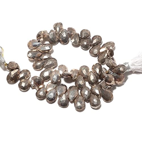 Perles de pyrite facettées briolette argentée 6x9mm LKBEADS pour création bijoux