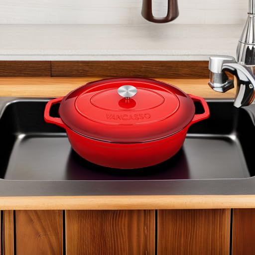 Image of vancasso 9.3 Qt Oval Enameled Cast Iron Dutch Oven with Lid, Red