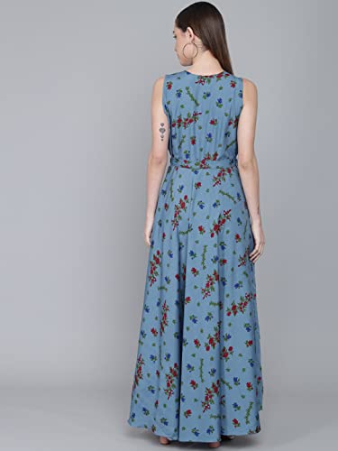 Image of Rudraaksha Women's Printed Maxi Dress Sleeveless Fit & Flare Long Dress || Western Dress for Women || Stylish Maxi Dress Dress || Summer Dress || Boho Printed Dress for Women