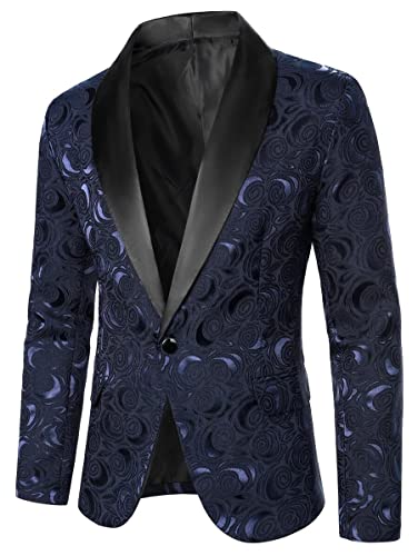 Paisley Floral Men Navy Blue Blazer Prom Party Tuxedo Grooms Wedding 2 Pieces Suit Jacket Pants2