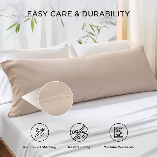 Bedsure Body Pillow Cover - Khaki Long Cooling Pillow Cases, 100% Rayon Derived from Bamboo, Cool Body Pillowcase with Envelope Closure for Women, Men, 1 Pack, 20x54 Inches