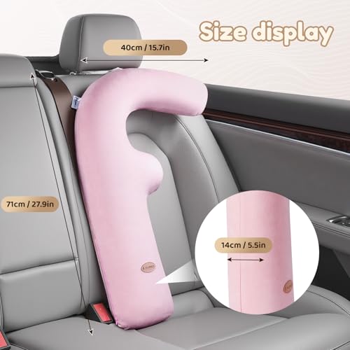 Image of FLORICH Memory Foam Kids Travel Pillow, Car Sleeping Pillow, F-Shape Car Pillows for Adults and Children, Traveling Car Pillow for Kids with Removable Pillowcase (Dark Pink)