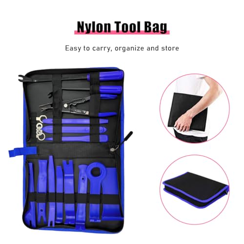 Image of 19PCS Trim Removal Tool Set, Car Panel Door Audio Trim Removal Tool Kit, Plastic Pry Tool Kit for Car Panel Dash Door Audio with Storage Bag, Universal Car Accessories (Blue)