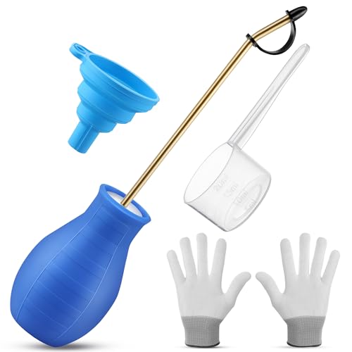 Diatomaceous Earth Powder Duster, 8OZ Garden Powder Applicator Dispenser with Long Metal Tube, Bulb Duster Sprayer for Home Organic Gardening Agricultural Supply(Blue, 1 Pack)