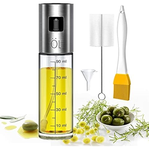 Leaflai Oil Spray Bottle, Olive Oil Sprayer, 100ml Oil Bottle with Brush and Funnel Olive Oil Dispenser for Cooking, Grilling, Salad, Baking (1 Pc) Cover