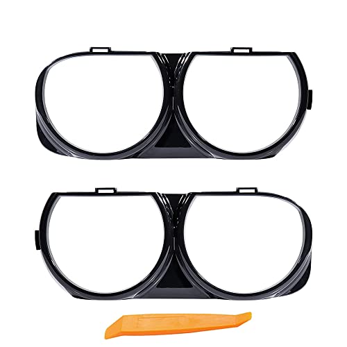Astra Depot Left Right Headlight Bezel Cover Trim + Removal Tool Replacement for 2015-2021 Dodge Challenger (Glossy Black)