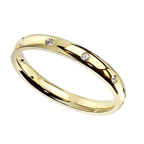 Fantasy Forge Jewelry Gold Eternity Anniversary Ring Womens Stainless Steel Cubic Zirconia Wedding Band Sizes 5-10 3mm2