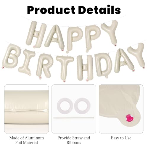 Image of 65 Pcs Cream Happy Birthday Balloons, 2 Sets A-Z Cream Letters Foil Balloons,16 Inch Personalized Name Happy Birthday Banners for Wedding Baby Shower Anniversary Party Decorations