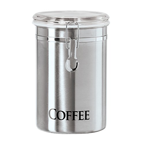Comparison: Best Coffee Bean Container 5 Oggi Stainless Steel Coffee Canister 62 fl oz - Airtight Clamp Lid, Clear See-Thru Top - Ideal for Coffee Bean Storage, Ground Coffee Storage, Kitchen Storage, Pantry Storage. Large Size 5" x 7.5".