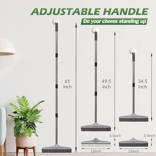 Walensee Teppichkamm für Tierhaare, 155 cm Reinigungsgerät mit verstellbarem Langstiel - 2-in-1: Gummibesen & Nylon-Teppichbürste für Teppiche, Treppen & Matten - waschbar & langlebig