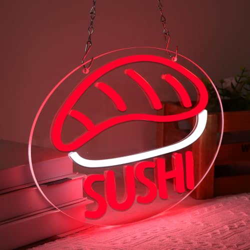 Image of SUSHI Neon Signs for Wall Decor Neon Lights for Business Led Signs Suitable for Japanese Restaurant Convenience Stores Supermarkets Office Bar Pub 5V Power Adapter 17.3*10.2 Inch(Red + White)
