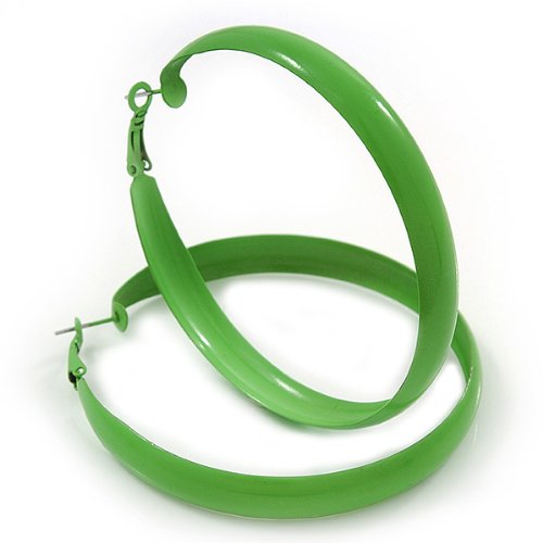 Créoles en émail vert salade 55 mm pour un style tendance