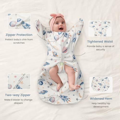 Image of ZIGJOY Baby Transitional Swaddles for Newborns: 0.5 Tog Arms Up Sleep Sack 3-6-12 Months Soft Cotton Shark Fin 2 Way Zipper