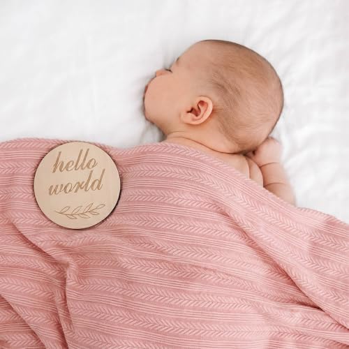 Image of DRESHOW BQUBO Newborn Receiving Blankets for Baby Girl Boy Swaddle with Bear Hat No Scratch Mittens Announcement Card Set for 0-3 Months
