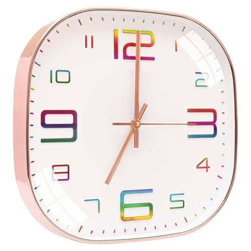 Image of TEKCOOL Plastic Analogue Wall Clock 12 inch Silent Quartz Decorative Wall Clock Non-Ticking Classic Clock Battery Operated Round Easy to Read for Room /Home /Kitchen /Bedroom /Office /School.Rainbow:-