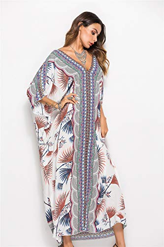 Women Long Tunic Dress Kaftan Maxi Dress Batwing 3/4 Sleeve Plus Size Summer Dress #TOP2