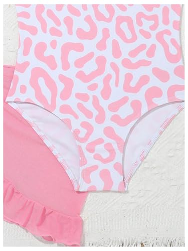 Girl's Leopard Print Ruffle One Piece Swimsuit Cute Scoop Neck Bathing Suit with Cover Up Skirts4