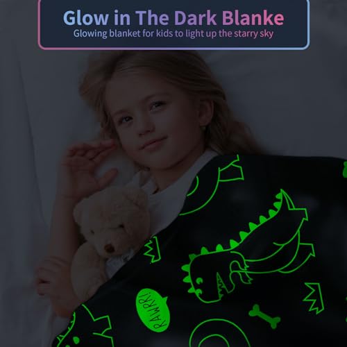 MyBrand Personalized Dinosaur Glow Blanket for Kids, Toddlers & Babies - Soft Fleece 50"x 60", Birthday Gift