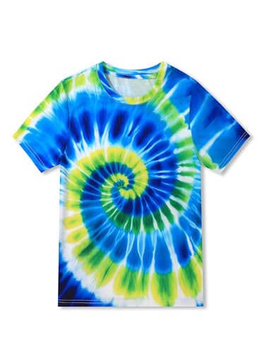TongKiKi Boys Tie Dye Shirt Hippies Senior Rainbow Tees Short Sleeve T Shirts for Kids Chromata Vortex 9-11Y