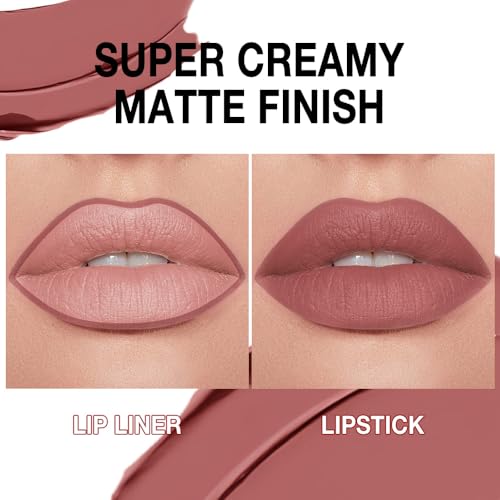 Image of Kaely Chestnut Rose Gradient Matte Lipstick Lip Liner Pencil for Women, 2in1 Flawless Contour Gradual Ombre Effect Lip Pencil Makeup Waterproof, labiales mate 24 horas originales, 11