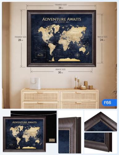 Image of IPIC - Personalized Framed World Map for Wall Decor, Large Pinnable World Map to Mark Travels, Custom Artwork with Names, World Travel Map for Home, Office, Study, and RV, Ready to Hang