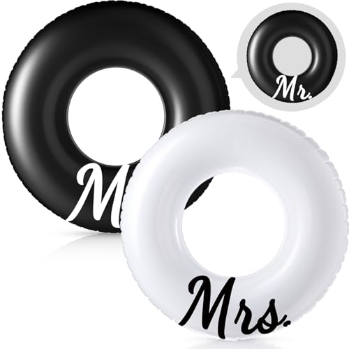 Silipull 2 Pcs Mr and Mrs Pool Floats, 48 Inch Wedding Inflatable Ring Tubes for Honeymoon Couple Pool Decorations, Newlywed Wedding Party Bride and Groom Gift