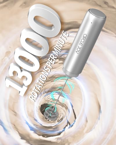 Image of CIRCLE JOY Rechargeable Milk Frother Hanheld, Dual Coil Whisk Head Electric Coffee Frother, Portable Hand Frother Wand Drink Mixer for Matcha Lattes Cappuccino, Kitchen Gifts, Silver