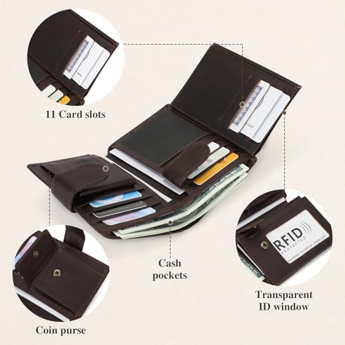 BAIGIO Genuine Leather Wallets for Men Trifold Wallet Card Holder Men Wallet RFID Blocking Coin Pocket4
