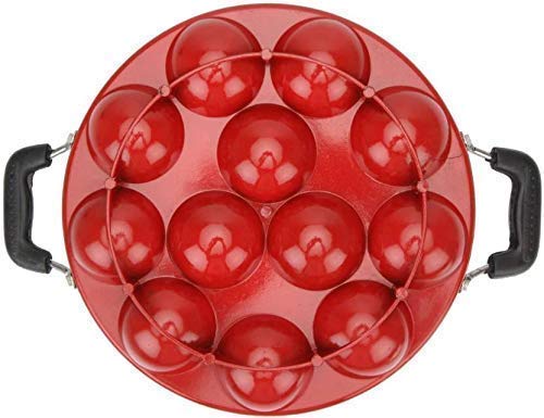 DARAZ Appam Pan/Appam Maker/litti Maker/unniyappam chatti Non Stick/unniyappam chatti Pancake Pan Paniarakkal with Lid 1 L Capacity 22 cm Diameter Red 3