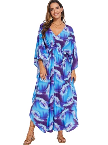 Image of Moss Rose Kaftan Dresses for Women V Neck Summer Swimsuit Cover up Caftan Maxi Beach Dresses