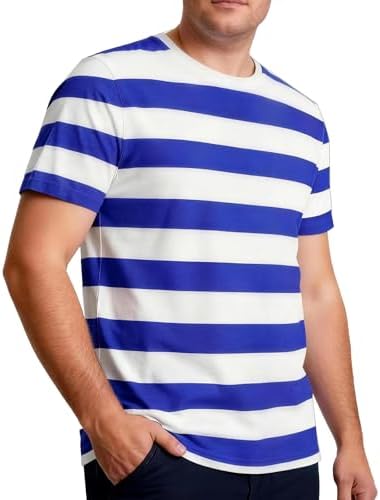 Funny World Men's Cotton Striped T-Shirt Crew Neck Short Sleeves Basic Casual Top
