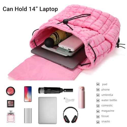 Carfond Quilted Puffer Backpack for Women Lightweight Soft Puffy Drawstring Backpacks Rucksacks Bags for Casual Daypack Travel Hiking Gym, Pink by Carfond - Used condition - Image 3