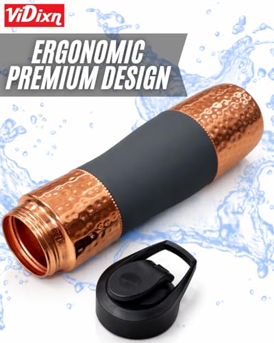 Image of 100% Pure Copper Water Bottle 950ml - Ayurvedic Leak-Proof Copper Bottle for Drinking Water - Handcrafted Mandala Design - BPA-Free & Eco-Friendly - Improves Immunity & Digestion (Black)